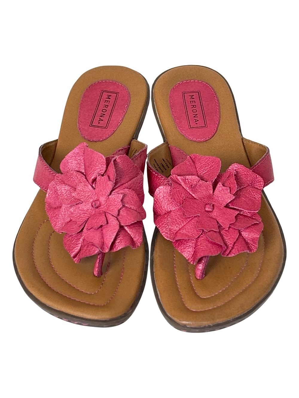 Merona Leather Slip On Flip Flop Sandals with Flower Detail - 6.5 - Pink, Brown